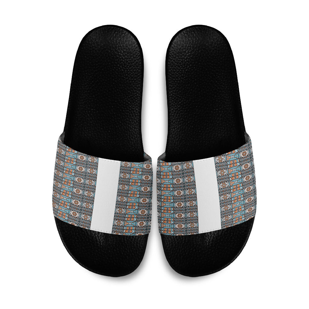 African Ndebele Traditional Attire Slide Sandals White Ndebele Stripe