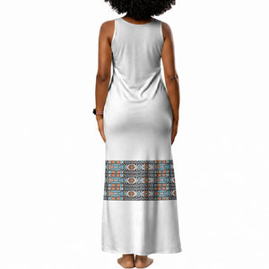 African Ndebele Traditional Attire Tank Maxi Dress White Ndebele Stripe
