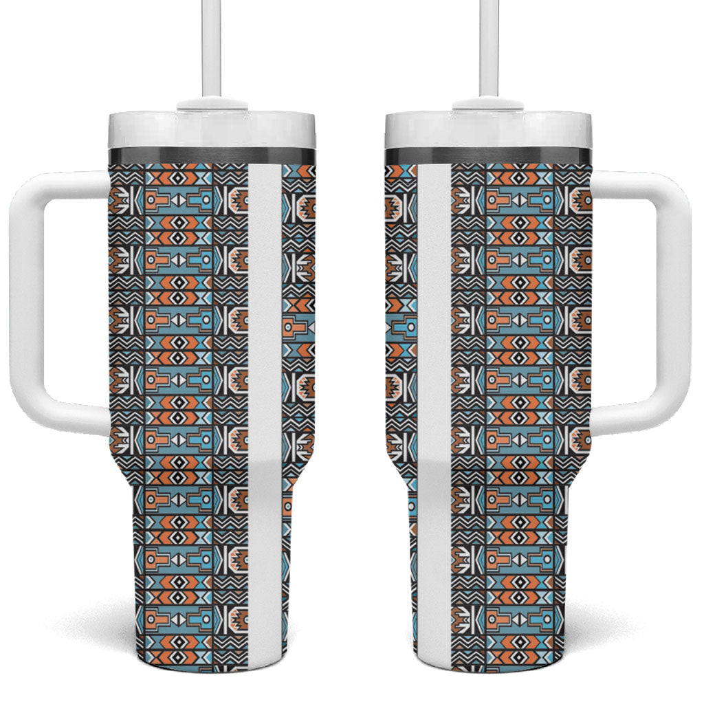 African Ndebele Traditional Attire Tumbler With Handle White Ndebele Stripe