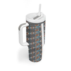 African Ndebele Traditional Attire Tumbler With Handle White Ndebele Stripe