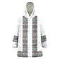 African Ndebele Traditional Attire Wearable Blanket Hoodie White Ndebele Stripe