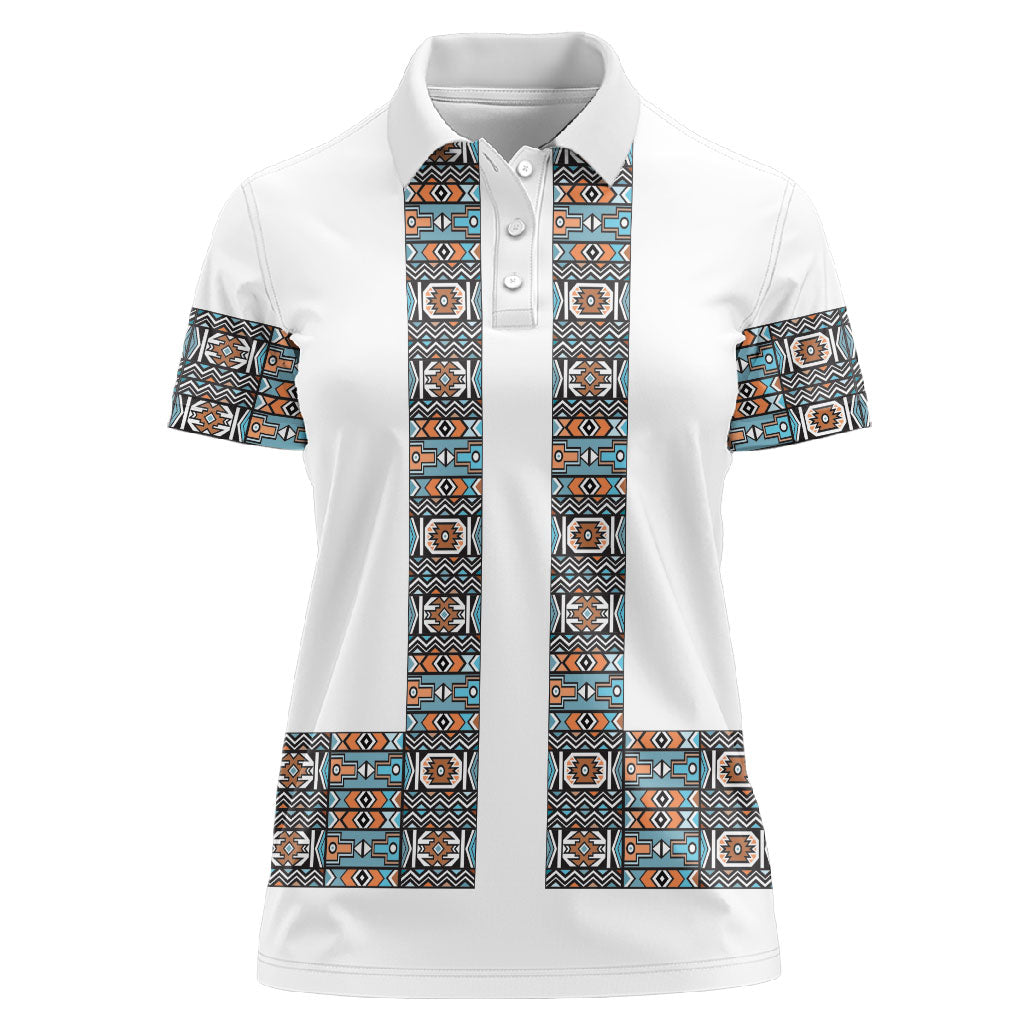 African Ndebele Traditional Attire Women Polo Shirt White Ndebele Stripe