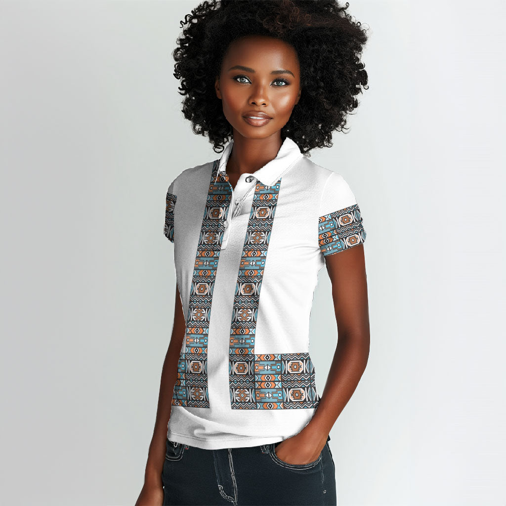 African Ndebele Traditional Attire Women Polo Shirt White Ndebele Stripe