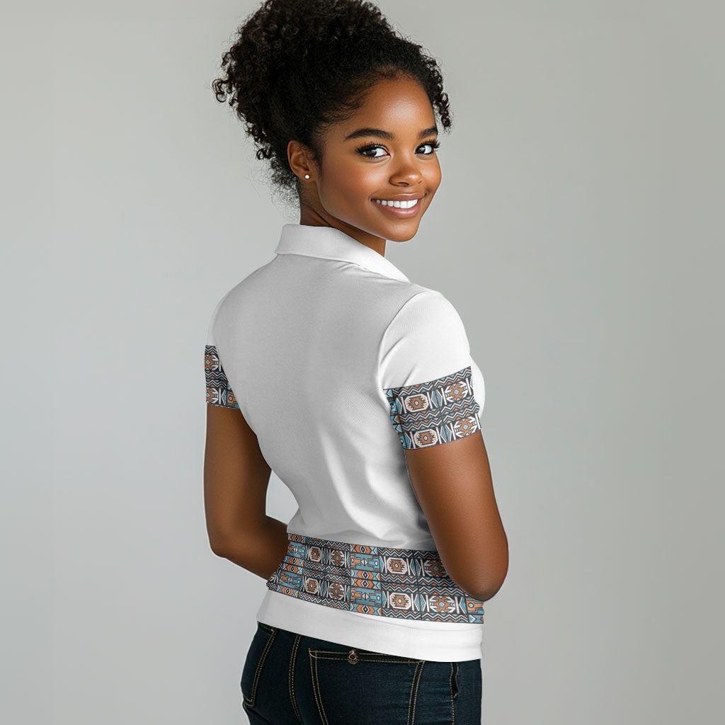 African Ndebele Traditional Attire Women Polo Shirt White Ndebele Stripe