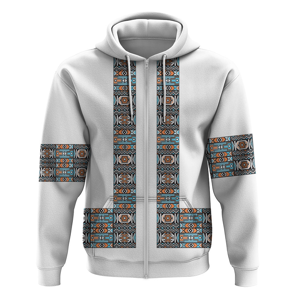 African Ndebele Traditional Attire Zip Hoodie White Ndebele Stripe