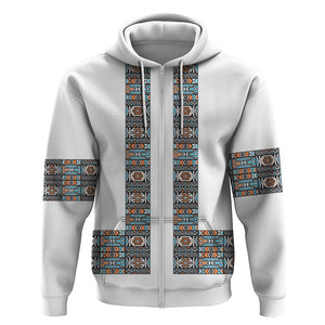 African Ndebele Traditional Attire Zip Hoodie White Ndebele Stripe