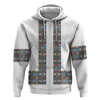 African Ndebele Traditional Attire Zip Hoodie White Ndebele Stripe