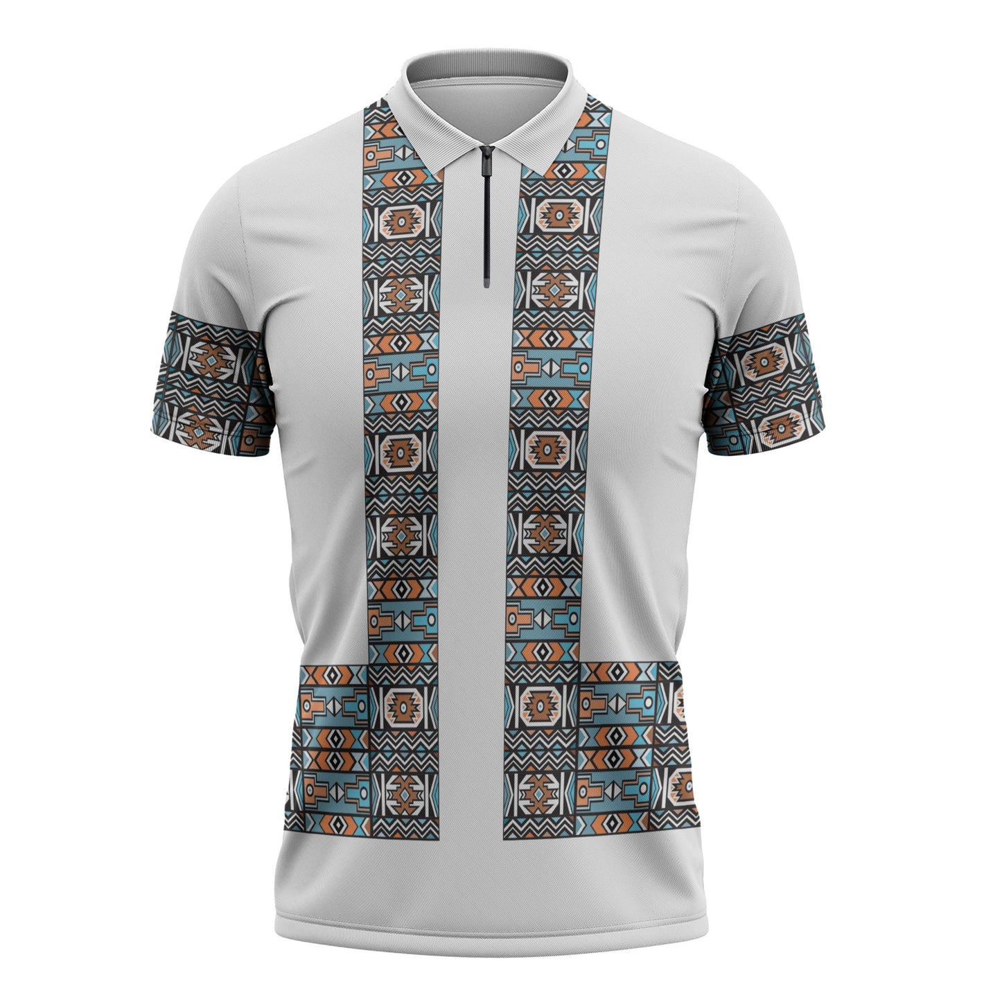 African Ndebele Traditional Attire Zipper Polo Shirt White Ndebele Stripe