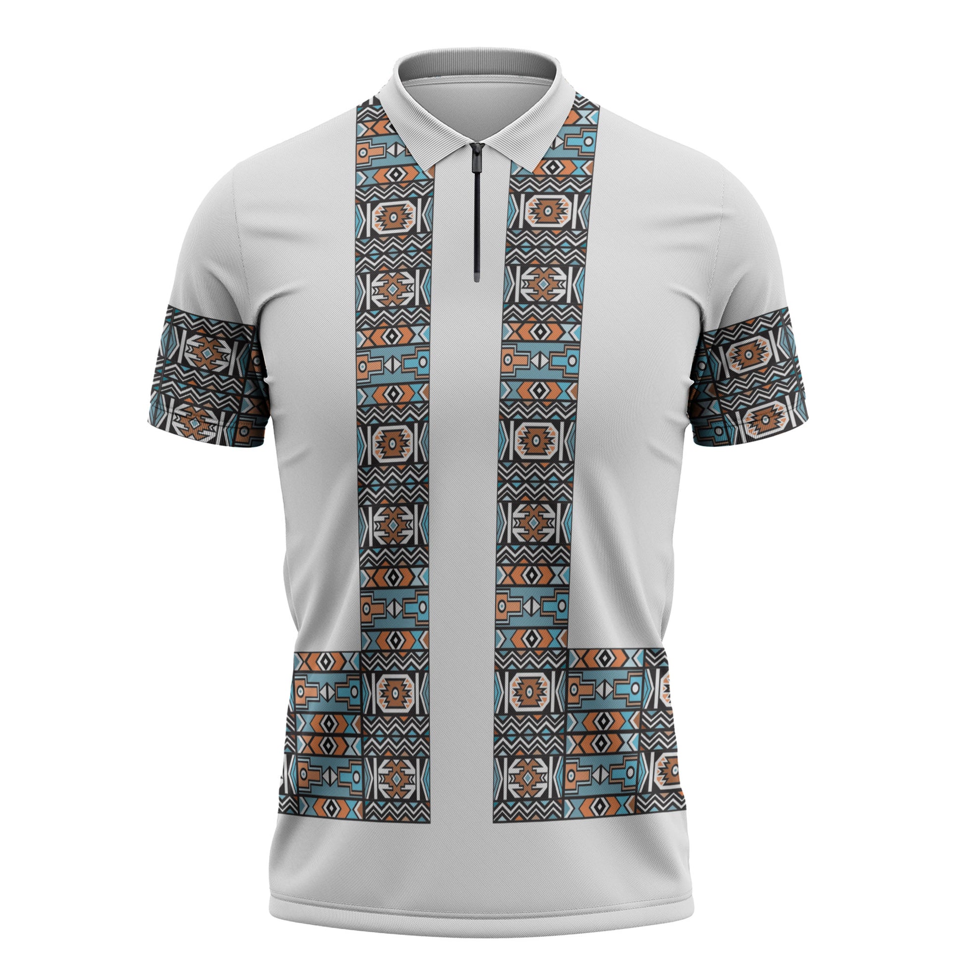 African Ndebele Traditional Attire Zipper Polo Shirt White Ndebele Stripe