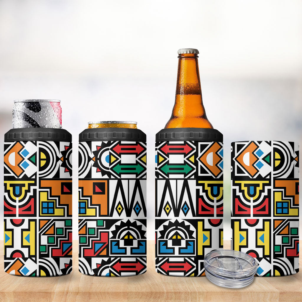 African Geometric Ndebele Patterns 4 in 1 Can Cooler Tumbler