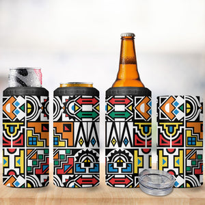 African Geometric Ndebele Patterns 4 in 1 Can Cooler Tumbler