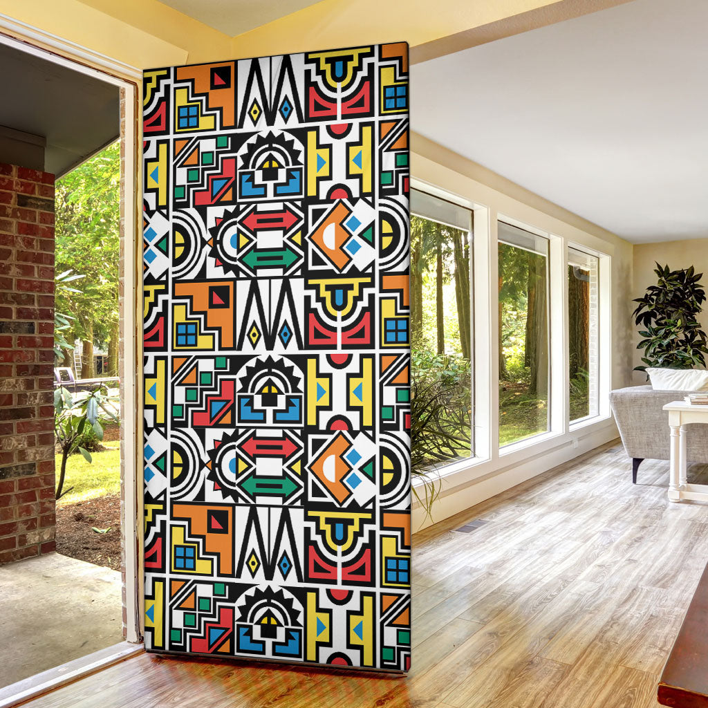 African Geometric Ndebele Patterns Door Cover