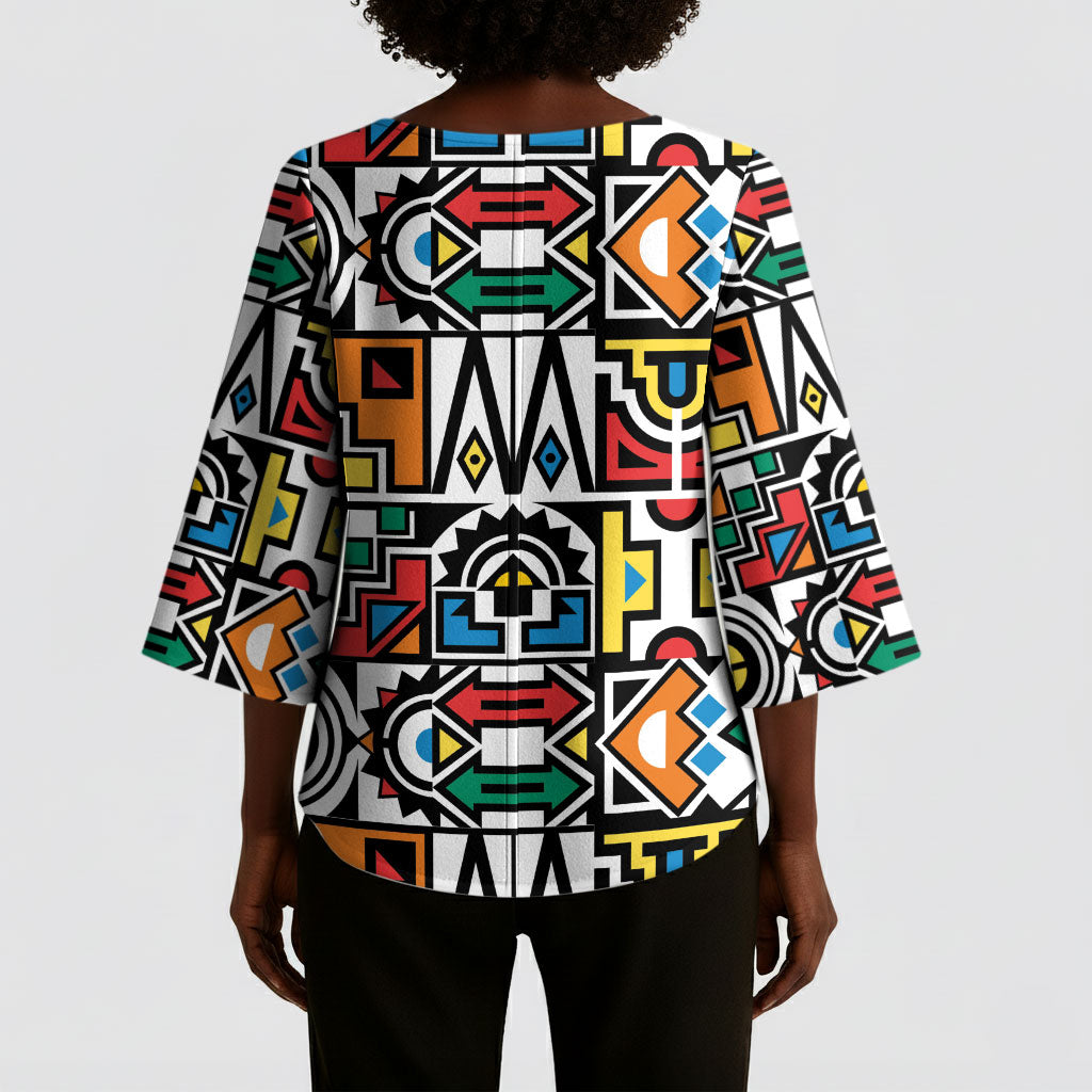 African Geometric Ndebele Patterns Kimono Sleeve Blouse
