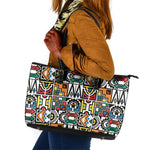 African Geometric Ndebele Patterns Leather Tote Bag
