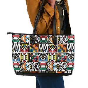 African Geometric Ndebele Patterns Leather Tote Bag