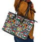 African Geometric Ndebele Patterns Leather Tote Bag