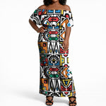 African Geometric Ndebele Patterns Off Shoulder Maxi Dress