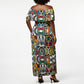 African Geometric Ndebele Patterns Off Shoulder Maxi Dress