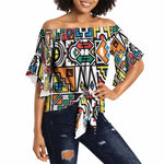 African Geometric Ndebele Patterns Off Shoulder Wrap Waist Top