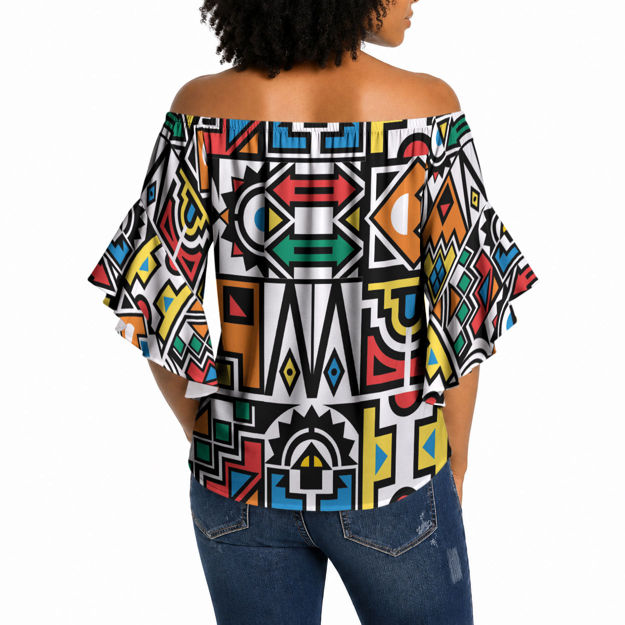African Geometric Ndebele Patterns Off Shoulder Wrap Waist Top