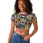 African Geometric Ndebele Patterns Raglan Cropped T shirt