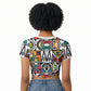 African Geometric Ndebele Patterns Raglan Cropped T shirt