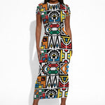 African Geometric Ndebele Patterns Short Sleeve Bodycon Dress