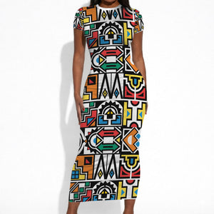African Geometric Ndebele Patterns Short Sleeve Bodycon Dress