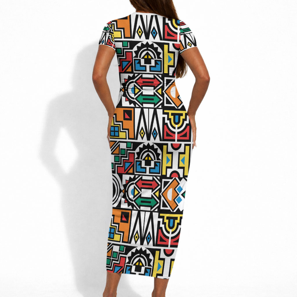 African Geometric Ndebele Patterns Short Sleeve Bodycon Dress