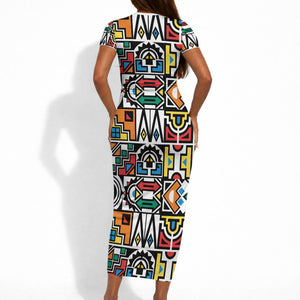 African Geometric Ndebele Patterns Short Sleeve Bodycon Dress