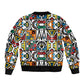 African Geometric Ndebele Patterns Sleeve Zip Bomber Jacket