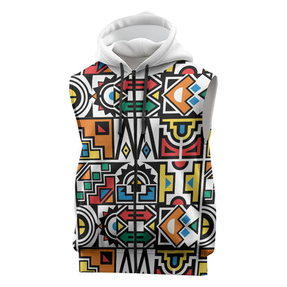 African Geometric Ndebele Patterns Sleeveless Zip Hoodie
