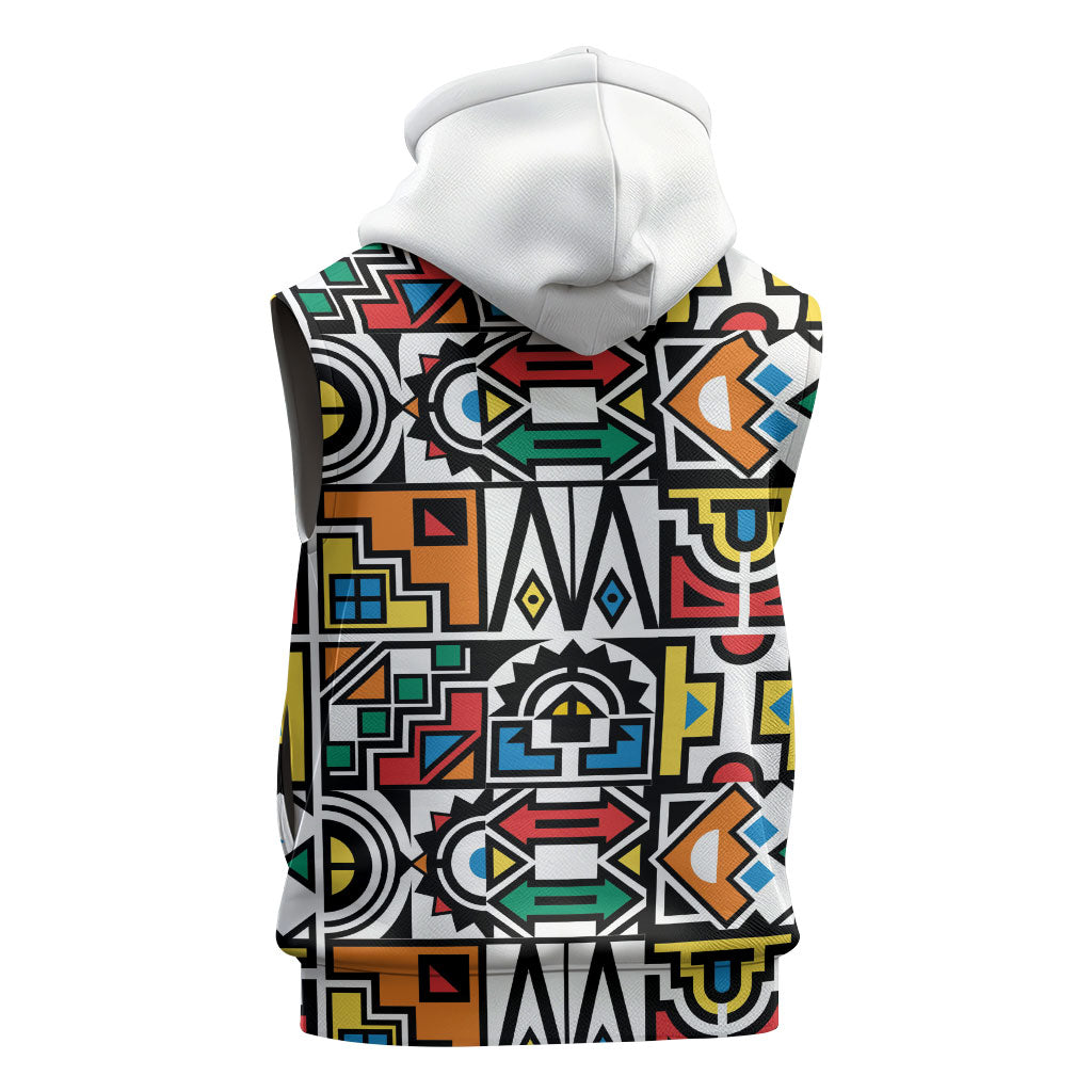 African Geometric Ndebele Patterns Sleeveless Zip Hoodie