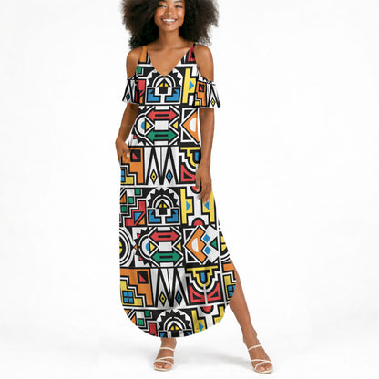 African Geometric Ndebele Patterns Summer Maxi Dress