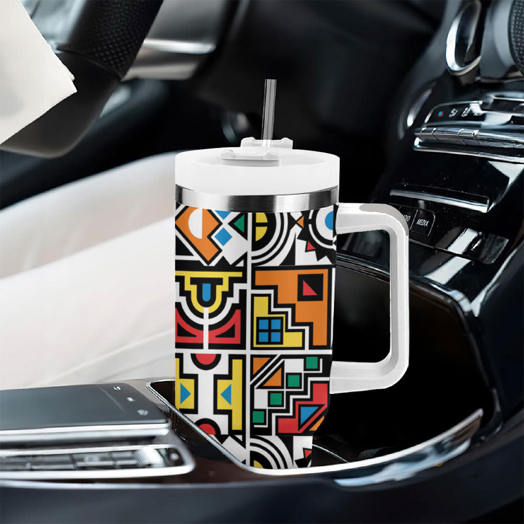 African Geometric Ndebele Patterns Tumbler With Handle