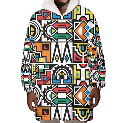 African Geometric Ndebele Patterns Wearable Blanket Hoodie