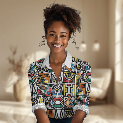 African Geometric Ndebele Patterns Women Casual Shirt