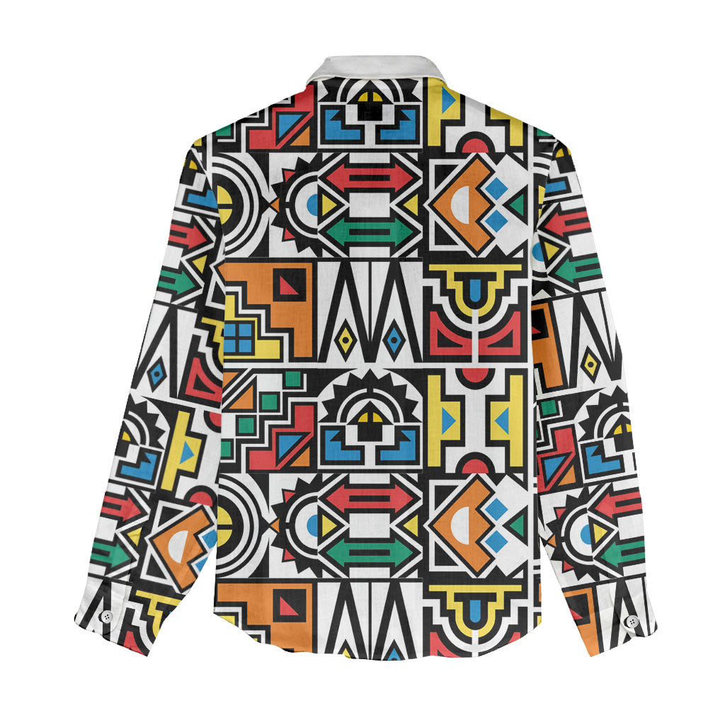 African Geometric Ndebele Patterns Women Casual Shirt
