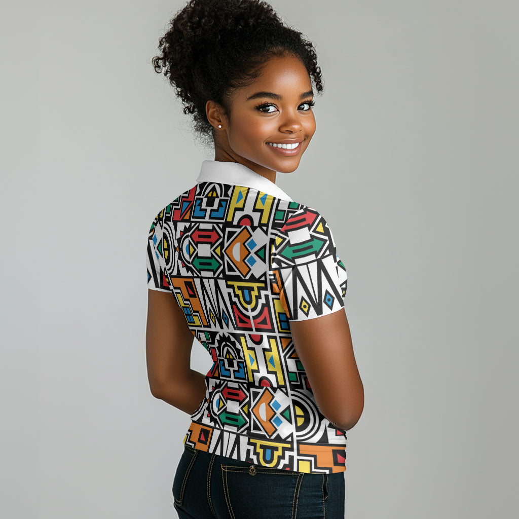 African Geometric Ndebele Patterns Women Polo Shirt