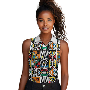 African Geometric Ndebele Patterns Women Sleeveless Polo Shirt