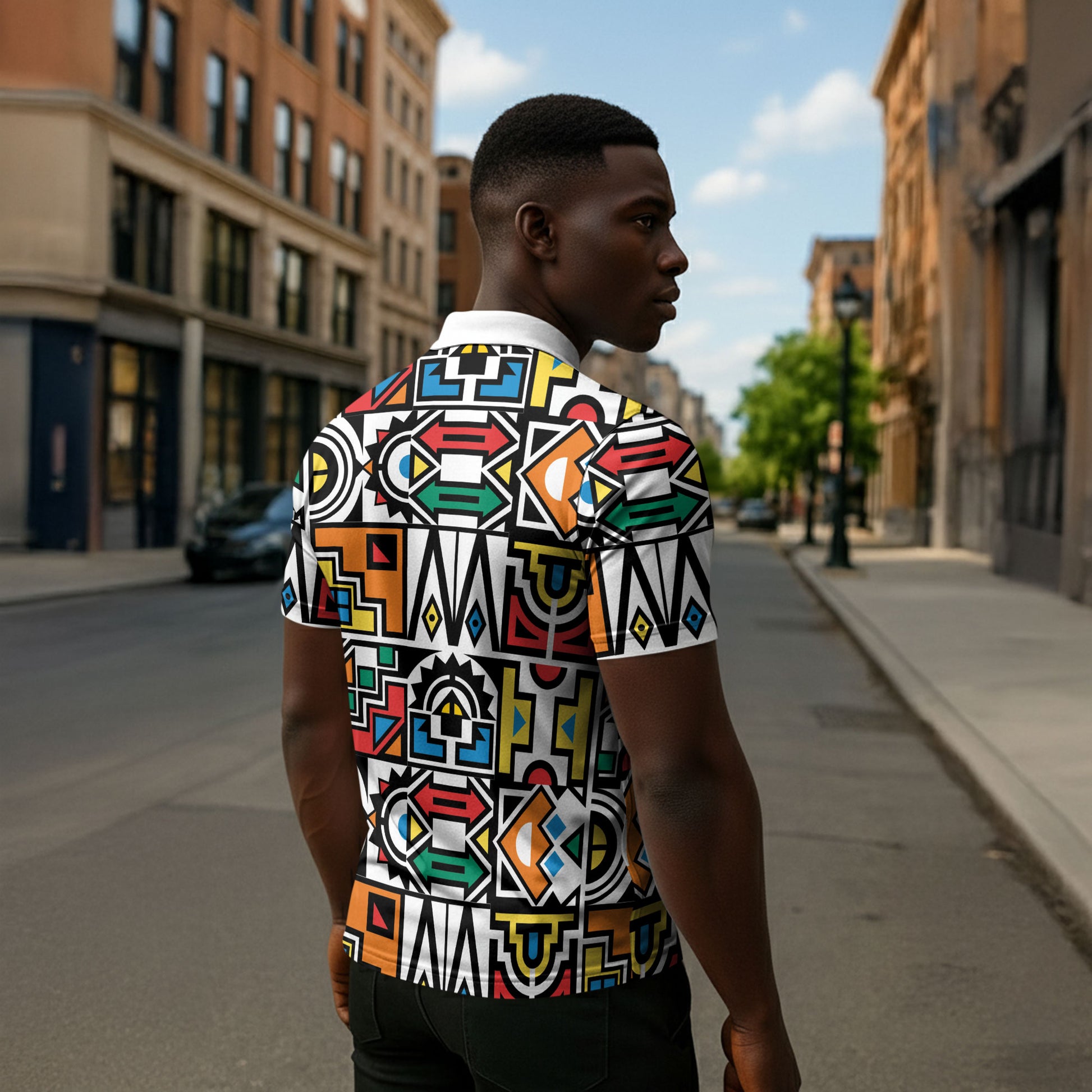 African Geometric Ndebele Patterns Zipper Polo Shirt