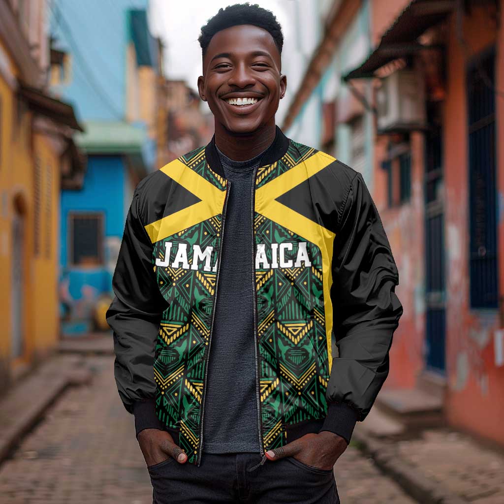 Afro-Jamaicans Football Custom Bomber Jacket Black Ethnic Motifs