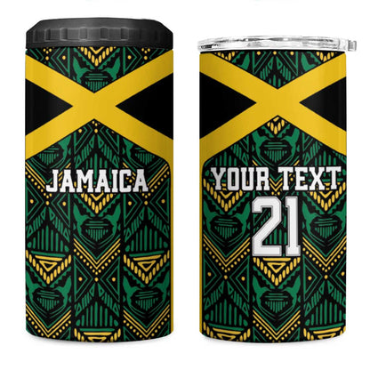 Afro-Jamaicans Football Custom 4 in 1 Can Cooler Tumbler Black Ethnic Motifs