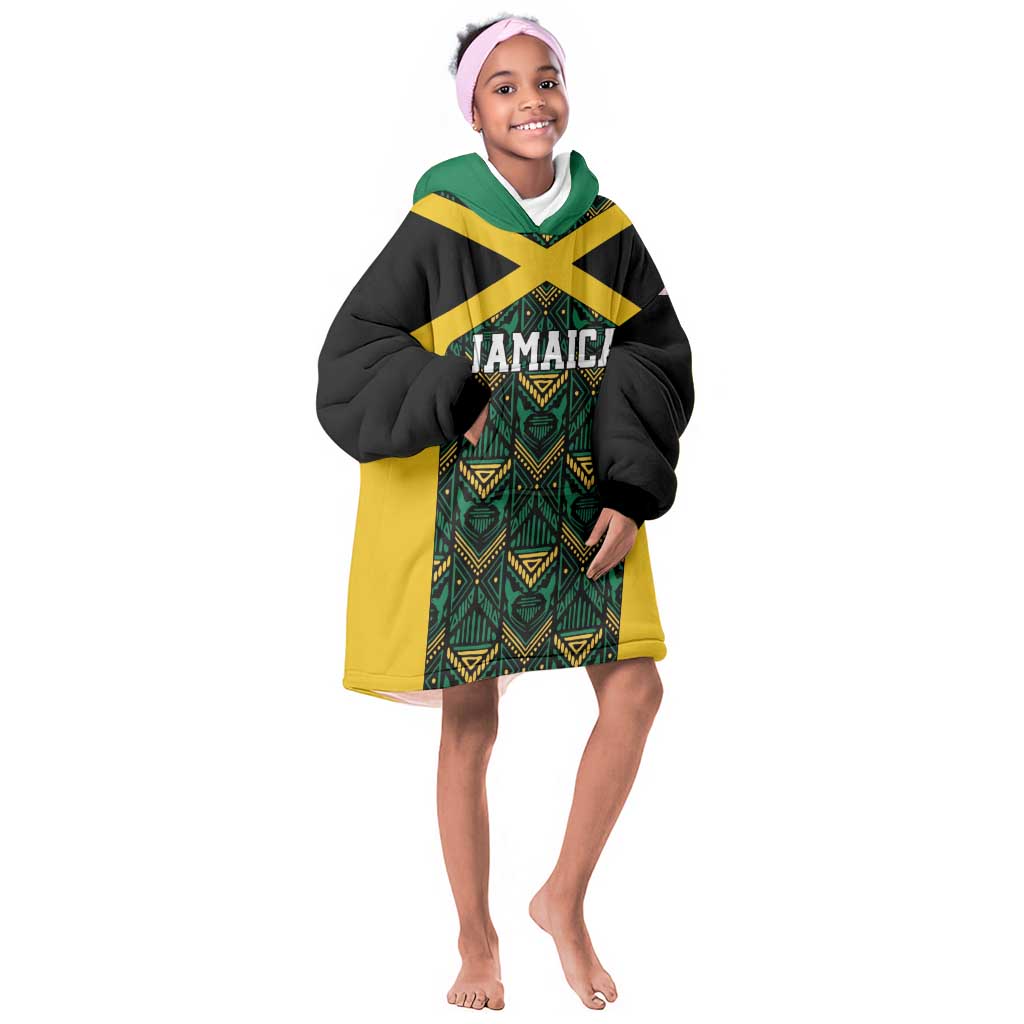 Afro-Jamaicans Football Custom Kid Wearable Blanket Hoodie Black Ethnic Motifs