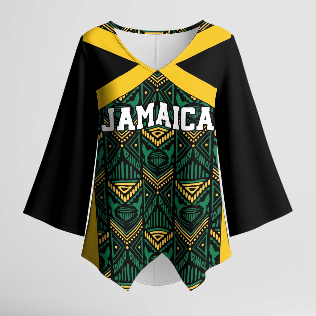 Afro-Jamaicans Football Custom Kimono Sleeve Blouse Black Ethnic Motifs