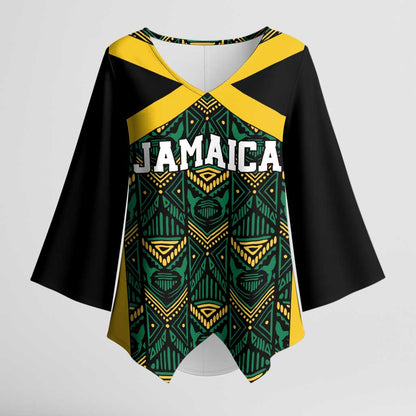 Afro-Jamaicans Football Custom Kimono Sleeve Blouse Black Ethnic Motifs