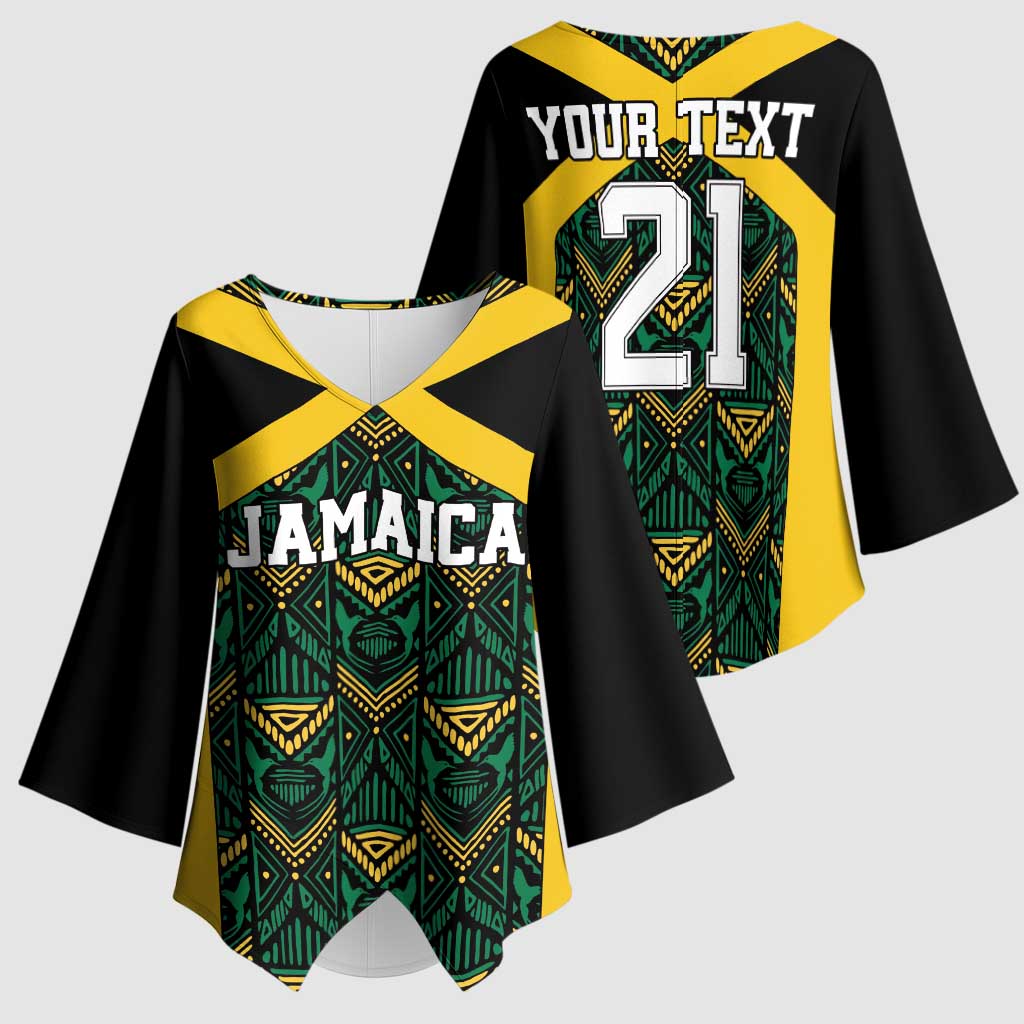 Afro-Jamaicans Football Custom Kimono Sleeve Blouse Black Ethnic Motifs
