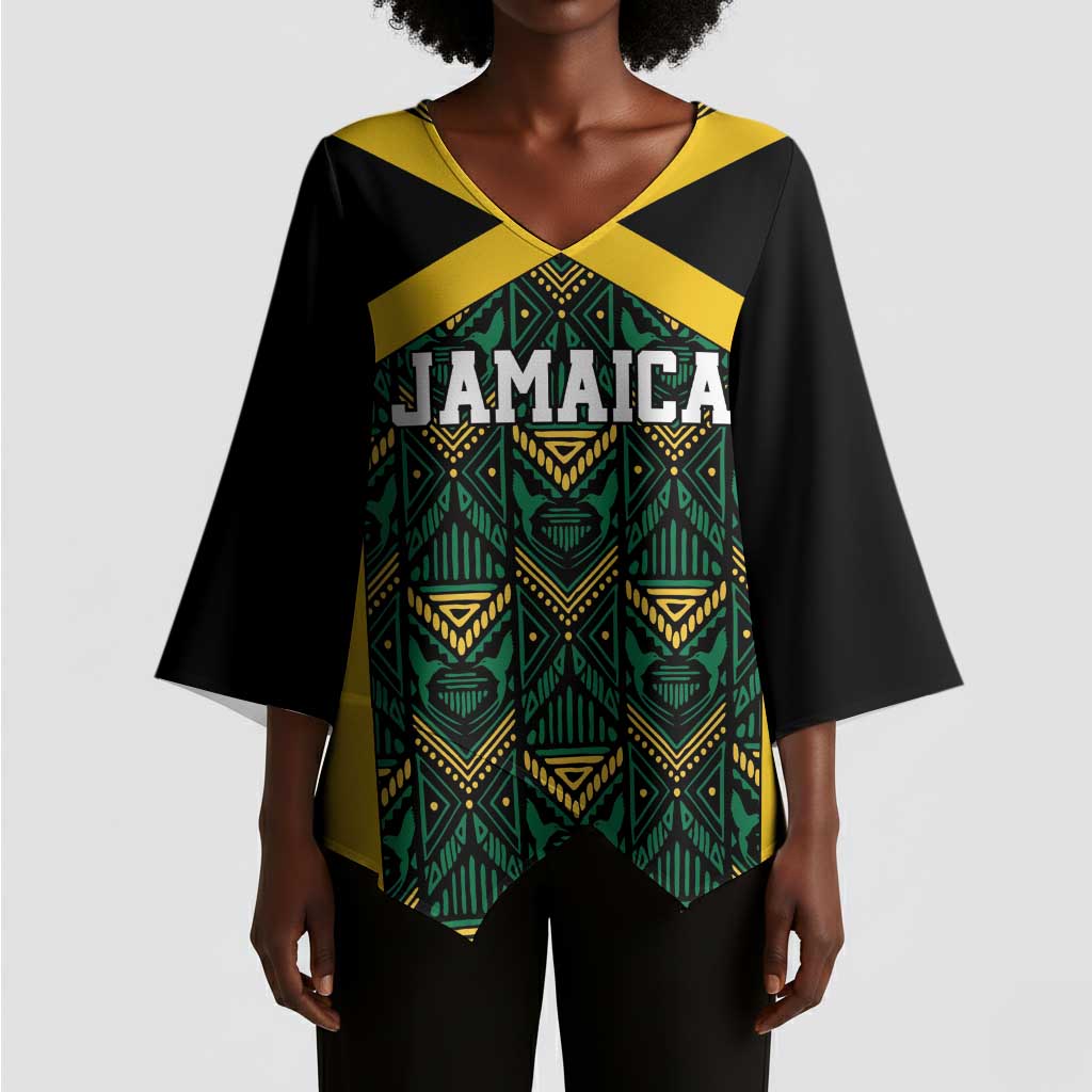 Afro-Jamaicans Football Custom Kimono Sleeve Blouse Black Ethnic Motifs