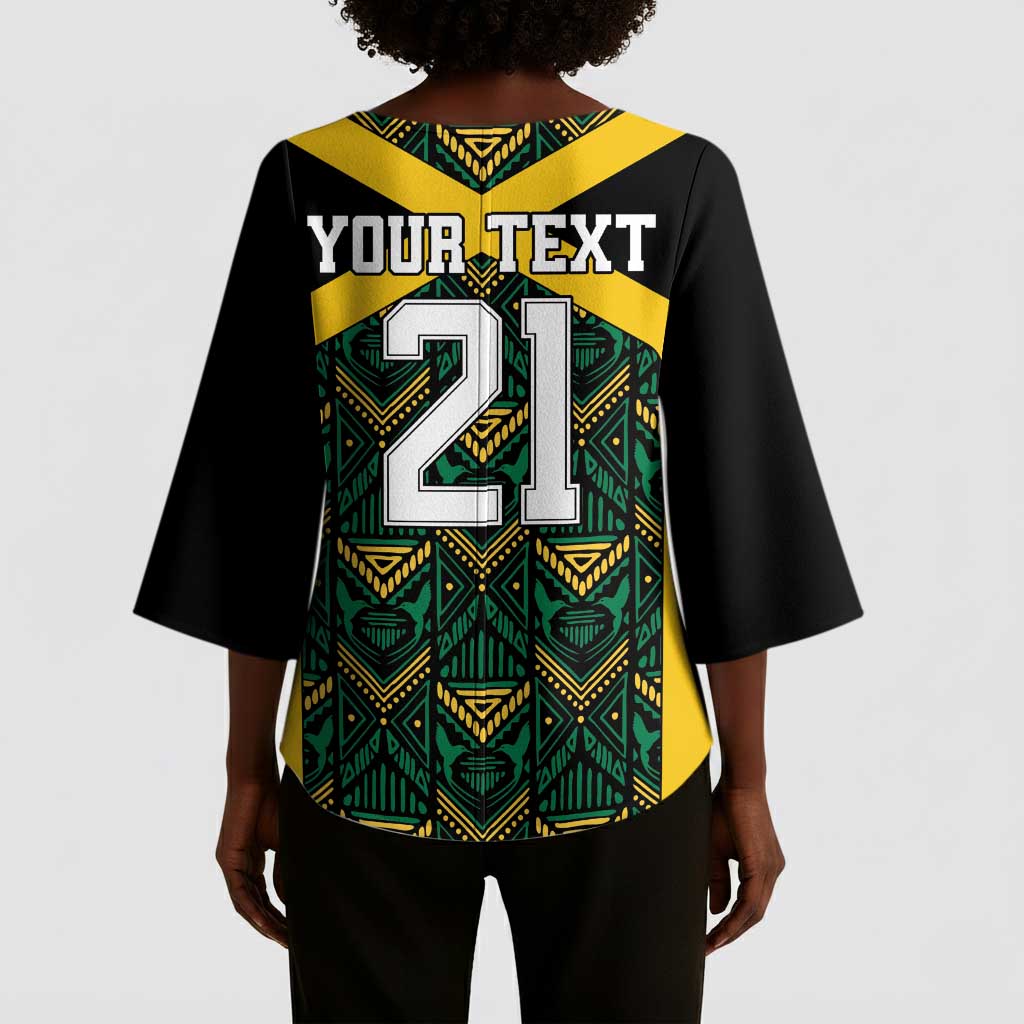 Afro-Jamaicans Football Custom Kimono Sleeve Blouse Black Ethnic Motifs
