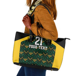 Afro-Jamaicans Football Custom Leather Tote Bag Black Ethnic Motifs